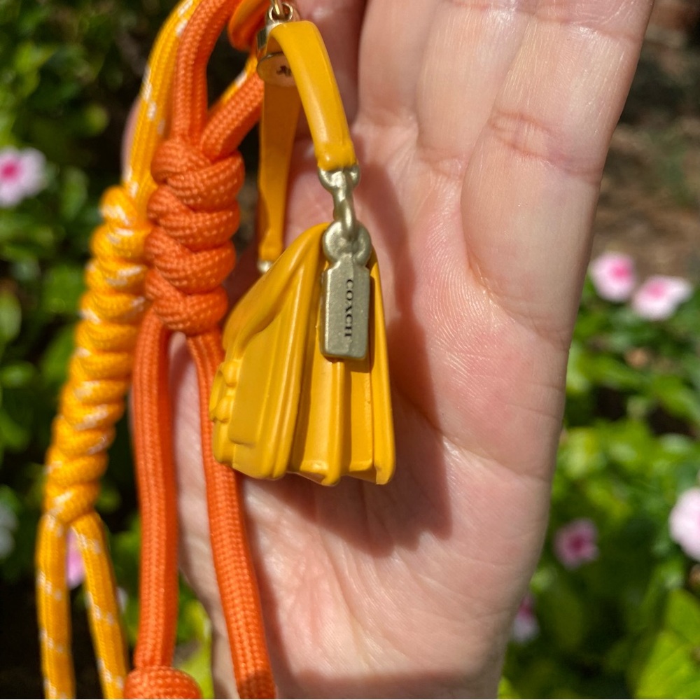 New Coach Yellow Mini Tabby Bag Charm with Rope Tassels Keychain - Picture 8 of 9